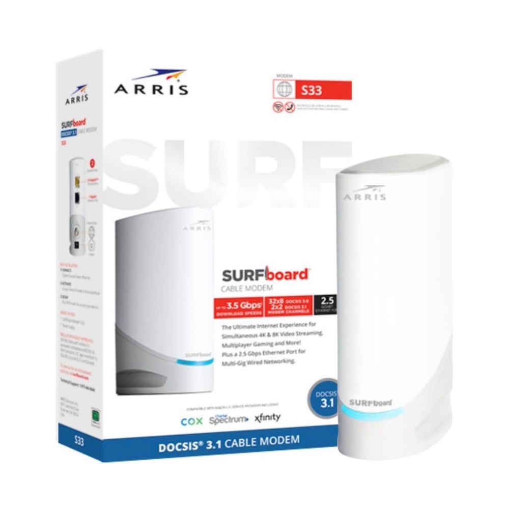 ARRIS SURFboard S33 DOCSIS 3.1 Multi-Gig Cable Modem 2.5Gbps Ethernet White